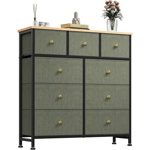 Fabric Dresser for Bedroom with 9 Drawers, Storage Tower