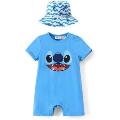 Disney Stitch Cars Pooh Mickey and Friends Baby Romper and Sun Hat Outfit Set Newborn to Infant