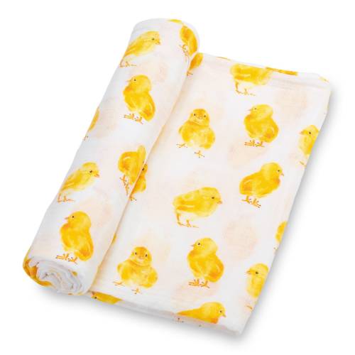 LollyBanks Muslin Swaddle Blanket – 100% Cotton Baby Wrap 47”x47”, Soft Newborn Receiving Blanket, Nursery Essential (Sunny Yellow Chick)