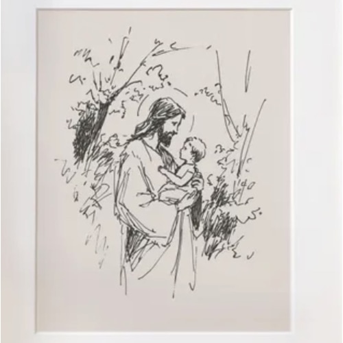 Christian Artful Sketch Neutral Jesus with baby Art Artful Hand Drawing Vintage Subtle Christian Child Nursery Modern Print Homely Decor