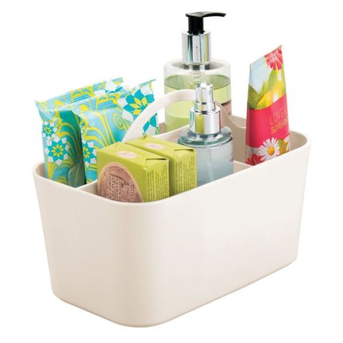 mDesign Plastic Shower Caddy Storage Organizer Basket with Handle, Color: Cream, Size: 9.62 x 6.93 x 6.09