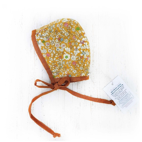 Linen Mustard Floral Reversible Bonnet – Olive and Cradle