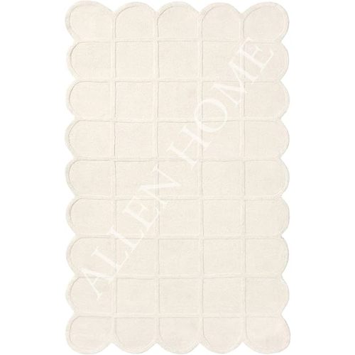 Allen Home Selena Scallop Area Rug – 5’ x 8' – Handmade Wool Area Rugs – Beige – Anti-Skid Rugs for Living Room, Bedroom – Carpet with Non-Slip Natural Backing with 100% Cotton