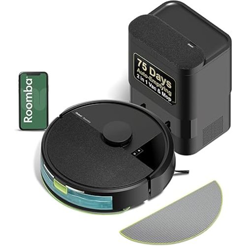iRobot Roomba 105 Combo Robot Vacuum & Mop with AutoEmpty Dock - Self-Empties for 75 Days, Intense Power-Lifting Suction, LiDAR Navigation, Multiple Cleaning Modes, Avoids Mopping Carpet