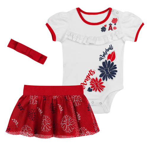 Newborn White/Red Los Angeles Angels Sweet Catcher 3-Piece Bodysuit, Headband and Skirt Set