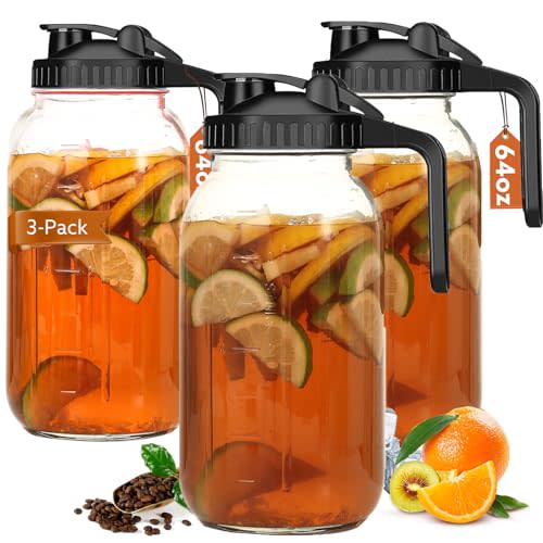 Mihlapi Glass Pitcher with Lid, 64 OZ Mason Jar Pitcher Double Leak Proof, 2 Quart Breast Milk Storage Containers for Fridge, Wide Mouth Glass Jar for Sun Tea, Juice, Cold Brew Coffee