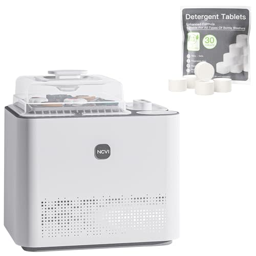 NCVI Baby Bottle Washer Sterilizer and Dryer Holds 6 Bottles & Pump Parts, Hospital-Grade Steam Sanitizer for Newborn & Multiple Feedings, Large Clean Machine for Busy Moms, Fast 19/49min Wash Cycles