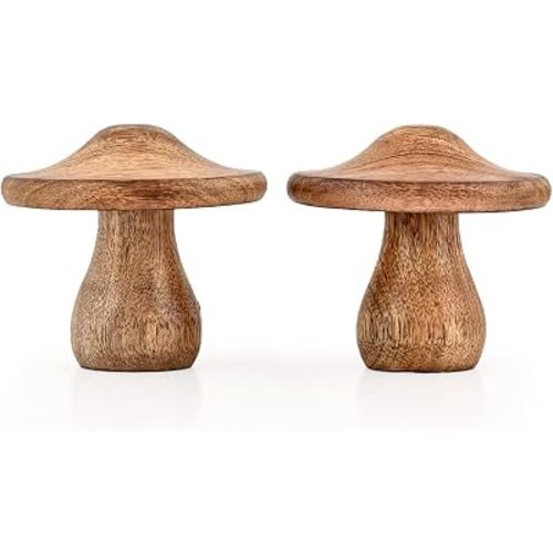 NIRMAN Collectible Figurines Decorative Wooden Mushrooms Set – Hand-Carved Dark Mango Wood Figurines for Nature-Inspired Home Décor (3" X 3" X 3")