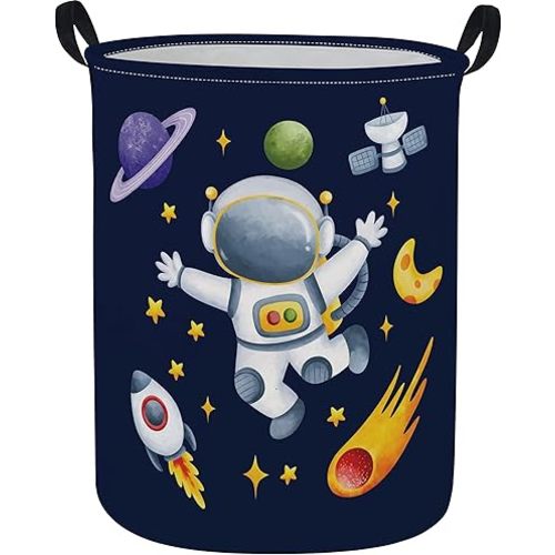 ESSME Kids Laundry Basket,Space Hamper Collapsible Canvas Waterproof Storage Bin for Boys, Nursery Hamper,Gift Baskets,toy bins(Astronaut)