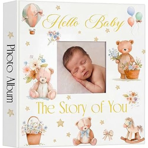 Thyle Baby Photo Album 4x6 600 Pockets Book Keepsake Gifts for Boy or Girl Newborn Memory Book with Front Window Holds Photo Album for New Parents Baby Shower Welcome Party (Bear)
