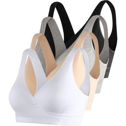 SUIEK 4 Pack Nursing Sleep Bra Maternity Bralette Cotton Breastfeeding Bras