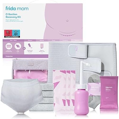 Frida Mom Postpartum Kit for C-Section Recovery with C-Section Belly Band, C-Section Recovery Must Haves, Kit Includes Socks, Disposable Underwear, Peri Bottle, Cleansing Wipes, and Scar Patches