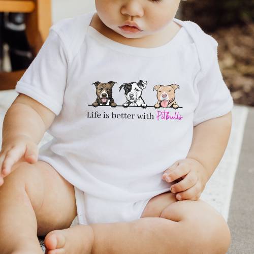 Life is Better with Pitbulls Infant Fine Jersey Bodysuit, Pit Bull Shirt for Baby, Newborn Dog Lover Gift