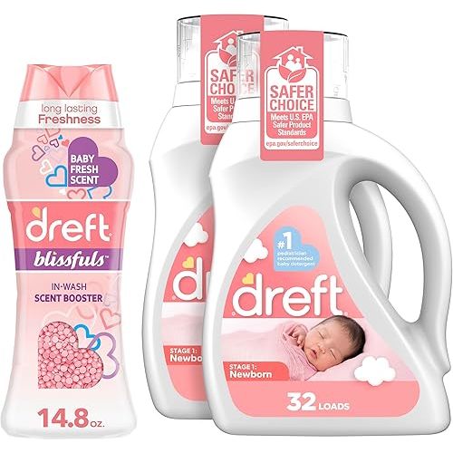 Dreft Newborn Baby Laundry Detergent, 64 Loads (2-Pack) + Dreft Baby Fresh Scent Booster Beads, 14.8 oz