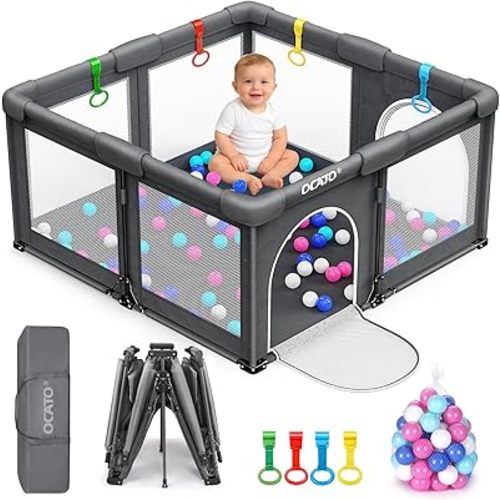OCATO Baby Playpen: Portable Playpen for Babies and Toddlers Baby Play Yard Fence Area with Anti-Slip Base Playpens Indoor Outdoor Kids Activity Center Pack and Play Babies Boy Girl Gifts (50" × 50")