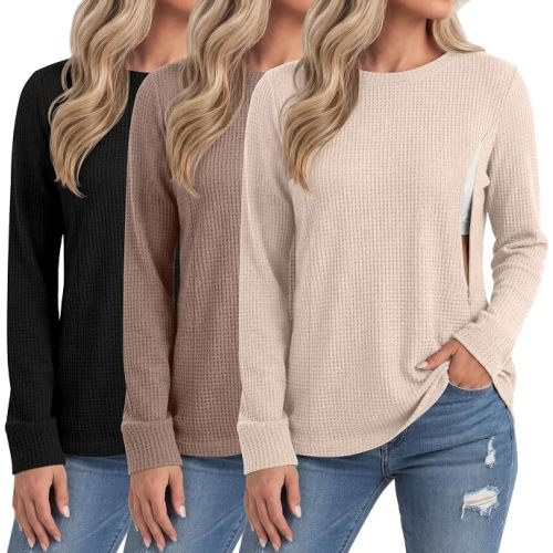 Neer 3 Pack Women's Nursing Hidden Zipper Long Sleeve Shirts