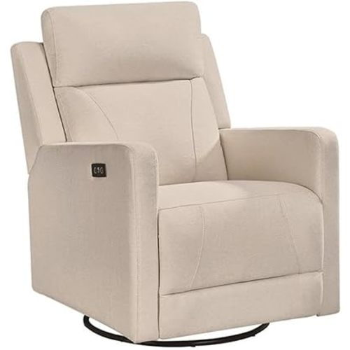 Pemberly Row Premium Fabric Glider Power Recliner Nursery Rocking Chair for Living Room, Kids Room, Rocker Swivel Recliner with USB Port in Tan Brown