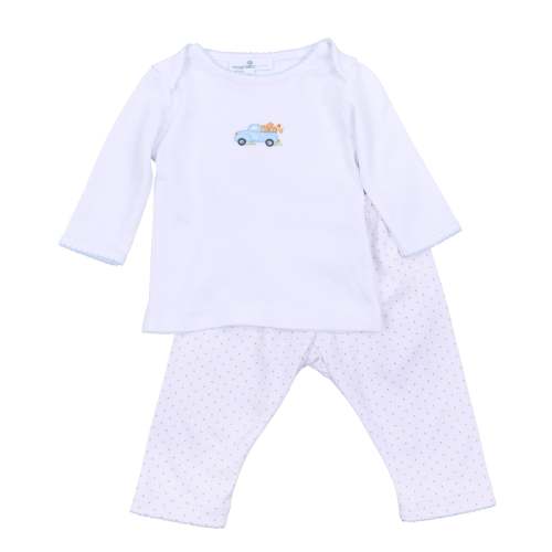 Pumpkin Patch Fun Embroidered 2pc Pant Set - Light Blue