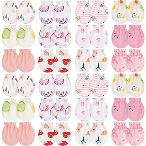 Geyoga 24 Pairs Newborn Baby Mittens No Scratch Mittens Soft Elastic Infant Baby Gloves for 0-6 Months Boy Girl