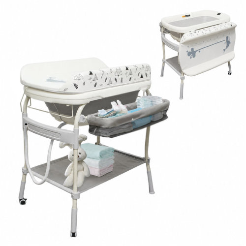 Zoomie Kids 2 In 1 Baby Bathtub With Changing Table, Waterproof, Adjustable Height Nursery Organizer With Storage Racks For Newborn Infant Toddler & Reviews | Wayfair
