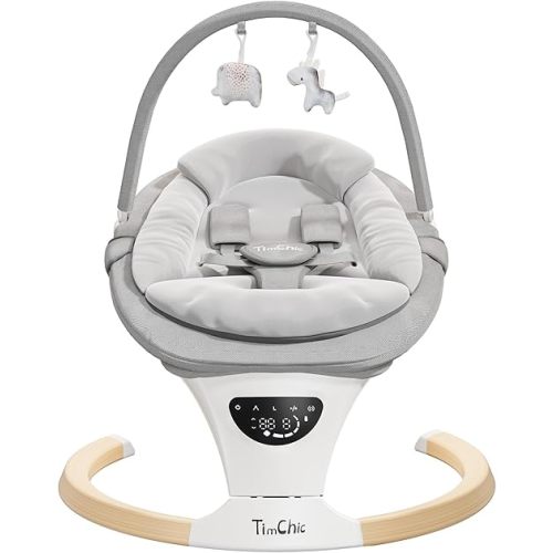 Baby Swings for Infants, Portable Infant Swing with 5-Speeds, 3-Adjustable Height, 3 Timer & 12 Lullabies, Mutil-Function Electric Swing for Baby, Indoor & Outdoor Use (Gray)