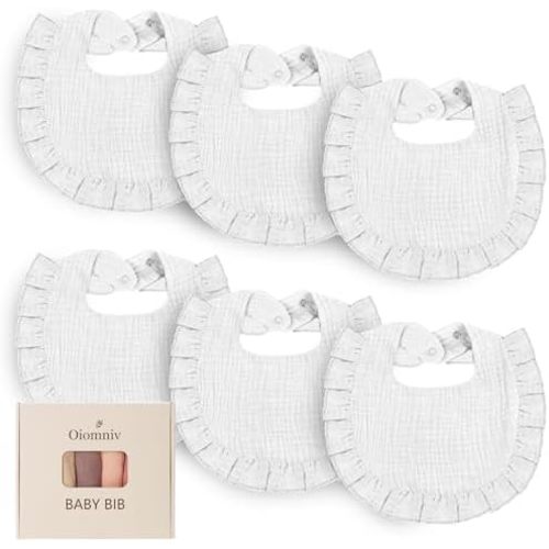 Oiomniv Muslin Baby Bibs, 6-Pack Bandana Drool Bibs Soft Cotton Adjustable Unisex Newborn, Toddler for Drooling Teething