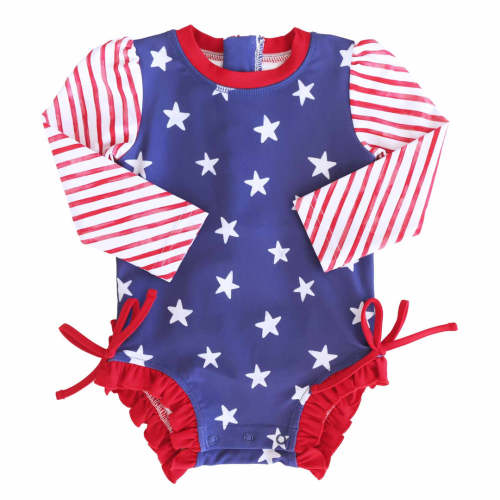 Long Sleeve Rash Guard With Ruffle Bottom | Star-Spangled Summer