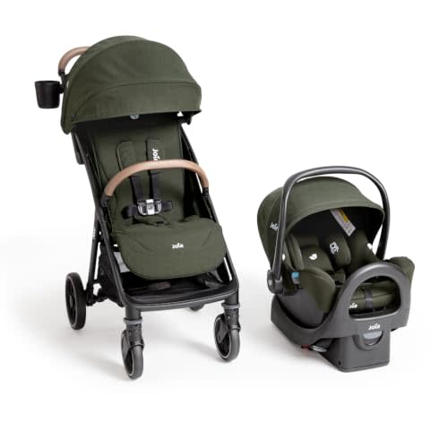 Joie Baby Nutmeg Compact Stroller & Lightweight Rue Car Seat Travel System | Lightweight Travel Stroller, One-Hand Fold, Multi-Position Recline with Car Seat with Anti-Rebound Base
