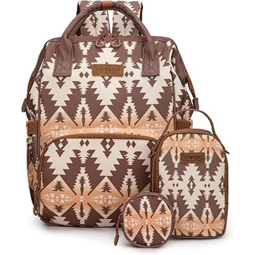 Montana West Wrangler Callie Diaper Bag Backpack with Pacifier Case, Crossbody Bottle Bag and Stroller Straps Western Pattern Multifunction Baby Travel Bag Set WG2215-9110BR