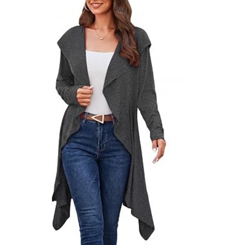 Yekaty Womens Fall Long Cardigan Sweater Open Front Duster Hooded Cardigan with Pockets
