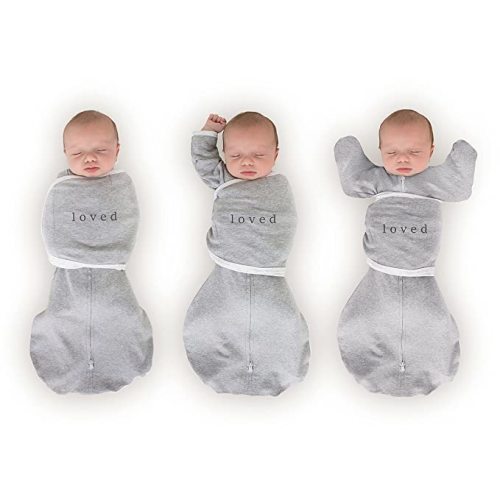 SwaddleDesigns 6-way Omni Swaddle Sack, Arms Up Swaddle for Newborn, More Options to Calm Startle Reflex, Improves Sleep, Easy Transition Baby Sleep Sack, Small, 0-3 month, Gray, Loved