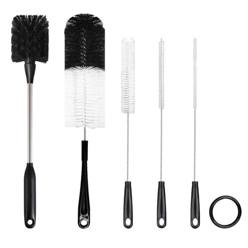 5 Pack Bottle Brush, Stainless Steel Long Handle Water Bottle Brush, 15in Water Bottle Scrub Cleaning, 3 Straw Brushes, for Cleaning Glass, Sports Water Bottle, Coffee Mug,Black