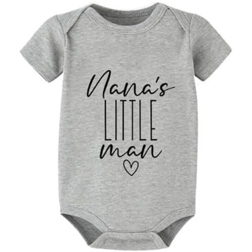 Nana's Little Man Newborn Baby Outfit Short Sleeve White Infant Romper Baby Clothes