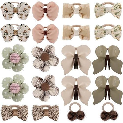 JESSCAT 20PCS Baby Hair Ties, 10 Multicolor Elastic Hair Ties with Bows, 2.5cm No-Crease Cotton Hair Elastics, Small Thin Ponytail Holders for Baby Girls, Toddlers, Kids