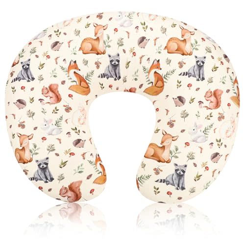 Nursing Pillow Cover for Baby Boy and Girl, Ultra Soft Comfortable Stretchy Removable Slipcover for Newborn Breastfeeding Pillows, Woodland Animals