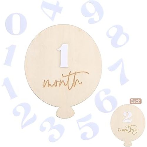 Wooden Balloon Baby Milestone Cards - Wooden First Year Milestone Signs,Baby Announcement Monthly Milestone Markers,Baby Shower Photography Props