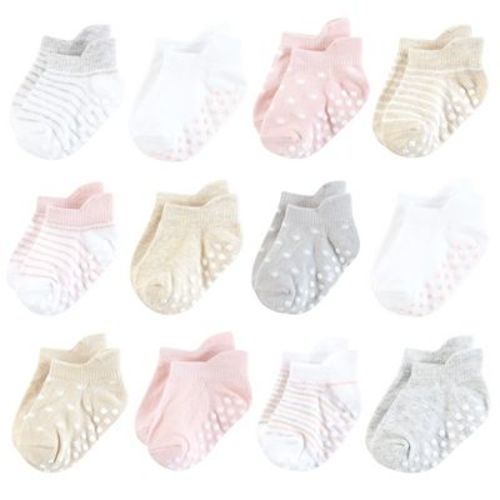 Hudson Baby Infant Girl Non-Skid No-Show Socks, Soft Pink Dot Stripe