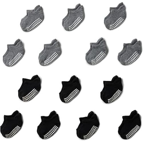 Amazon Essentials Unisex Babies' Non Slip Grip Low Cut Socks, 14 Pairs