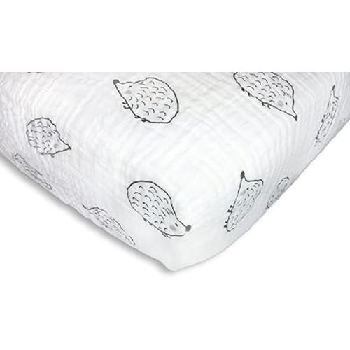 SwaddleDesigns Softest Cotton Muslin Fitted Crib Sheet/Toddler Sheet for Baby Boy & Girl, Black Hedgehogs, 1 Count (Pack of 1)