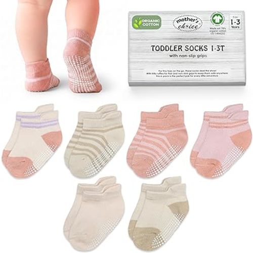 Organic Cotton GOTS Certified Ankle Baby Socks 6 Pairs, 6M - 5Y For Infants & Toddler Socks Non Slip Baby Girl & Boy Socks