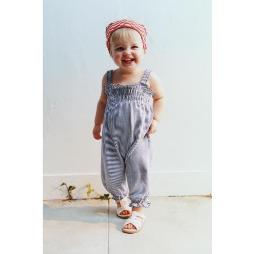 LONG SMOCKED STRIPED OVERALLS - Bluish | ZARA United States