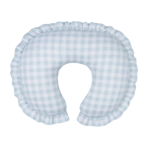 Blue Checkered Ruffle Nursing Pillow Cover