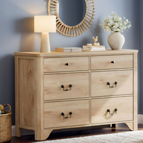 Lark Manor™ Haikey 47.2" Kids Dresser For Bedroom, Farmhouse Kids Closet Storage Organizer, 6-Drawer Dressers With Wide Chest, Wood Baby Dresser For Nursery, Living Room | Wayfair