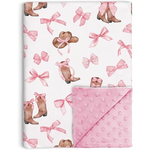 Coquette Boots Bows Baby Blanket for Girls, Soft Double Layer Minky with Dotted Backing, Western Cowgirl Theme Toddler Nursery, Newborn Infant Toddler Crib Bedding, Receiving Blankets, 30"x40"