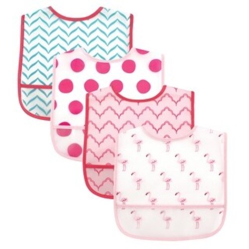 Luvable Friends Baby Girl Waterproof PEVA Bibs 4pk, Flamingo, One Size - Flamingo - One Size