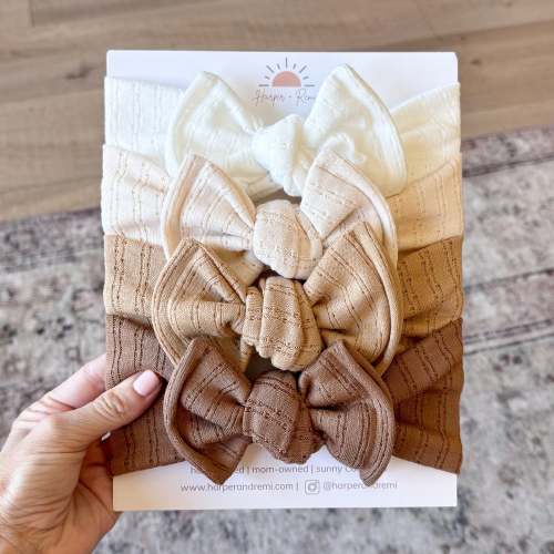 Coffeehouse Basics (Neutral + Mocha) | Pointelle Baby Bow Bundle | Harper + Remi