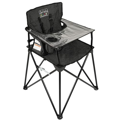 ciao! Baby Portable High Chair for Babies and Toddlers, Fold Up Outdoor Travel Seat with Tray and Carry Bag for Camping, Picnics, Beach Days, Sporting Events, and More (Black Check)