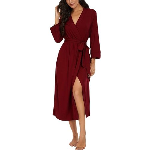 Women Robes Long Knit Bathrobe Lightweight Soft Bath Robe with Pockets