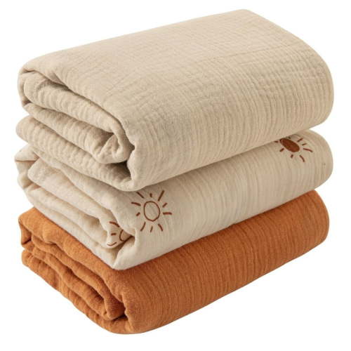 Gllquen Baby 3-Pack Muslin Organic Cotton Swaddle Blankets for Newborn Infant Boys Girls 38"x40", Rising
