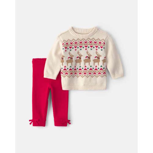 Baby Girl 2-Piece Reindeer Fair Isle Long-Sleeve Top & Pant Set - Red/Cream | Carter's